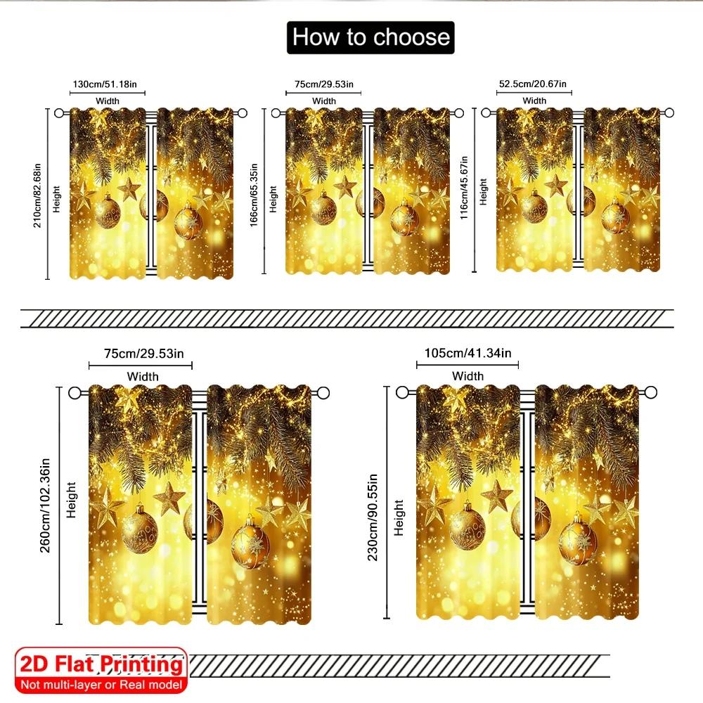 Set Of 2 Flat Printing Christmas Hot Party Curtains Golden Deluxe Ball Scopic Stylish Polyester Fiber Spring Curtain