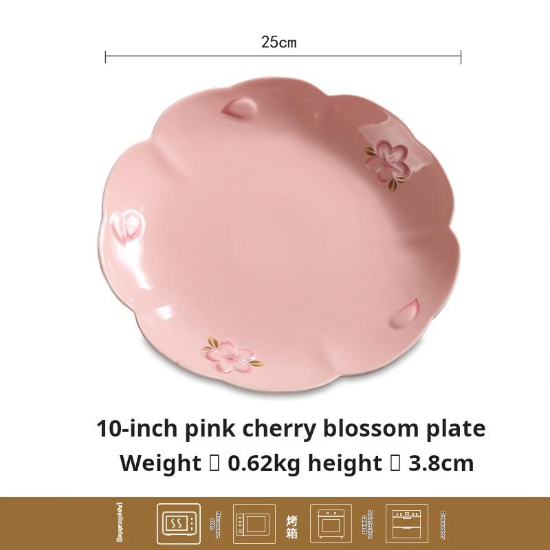 Japanese white embossment plate, steak plate, home dining plate, fruit and pastry plate, cherry blossom ceramic round plate