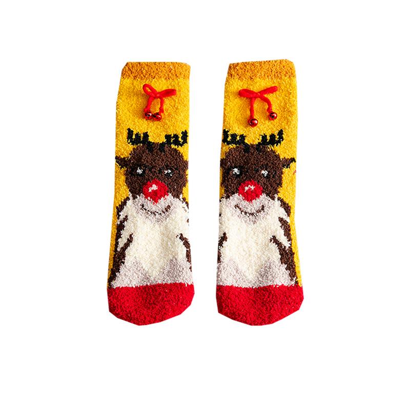 Cozy Coral Fleece Santa Socks with Bow & Bell - Mid-Calf Christmas Gift for Couples