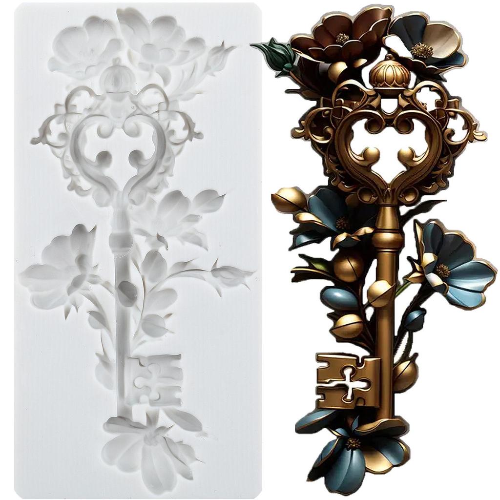 Vintage Key Silicone Molds Heart Lock Keyhole Fondant Mold Cake Decorating Tools Cupcake Topper Chocolate Candy Craft Gum Paste Polymer Clay