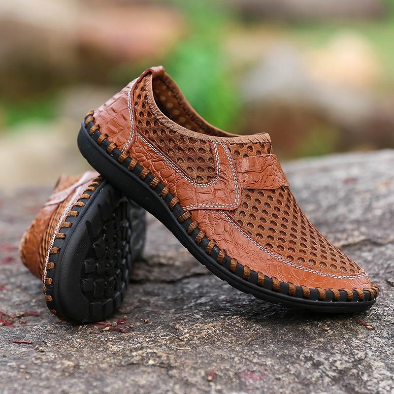 Summer Men's Shoes Mesh Casual Leather Shoes for Men Outdoor Water Shoes Breathable Flat Mens Sandals Plus Size 38-50