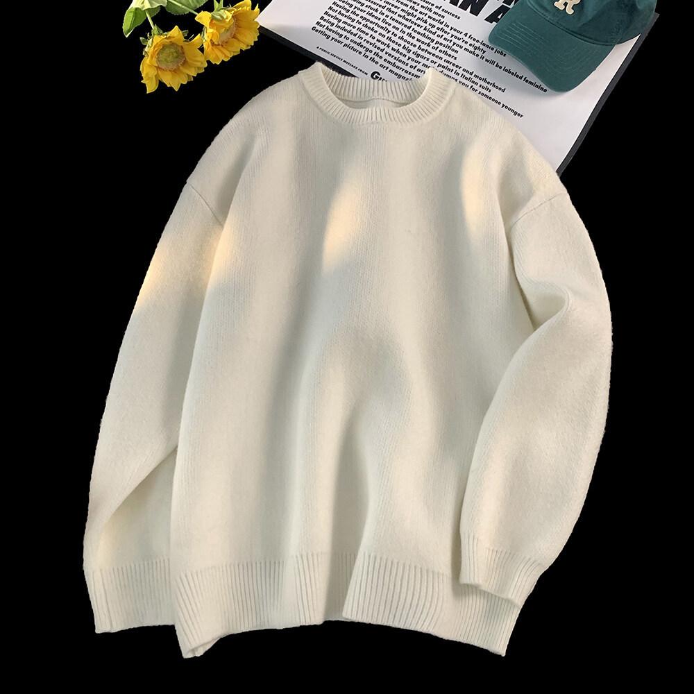 Men's Autumn and Winter Thickened Crew Neck Sweater Japanese Simple and Versatile Men's and Women's Loose Warm Knitted Sweater