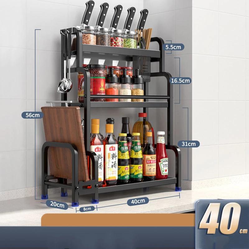 2/3Layers Kitchen Storage Rack Spice Racks Seasoning Shelf Condiments Knife Cutting Board Holder Drain Stand Storage Accessories