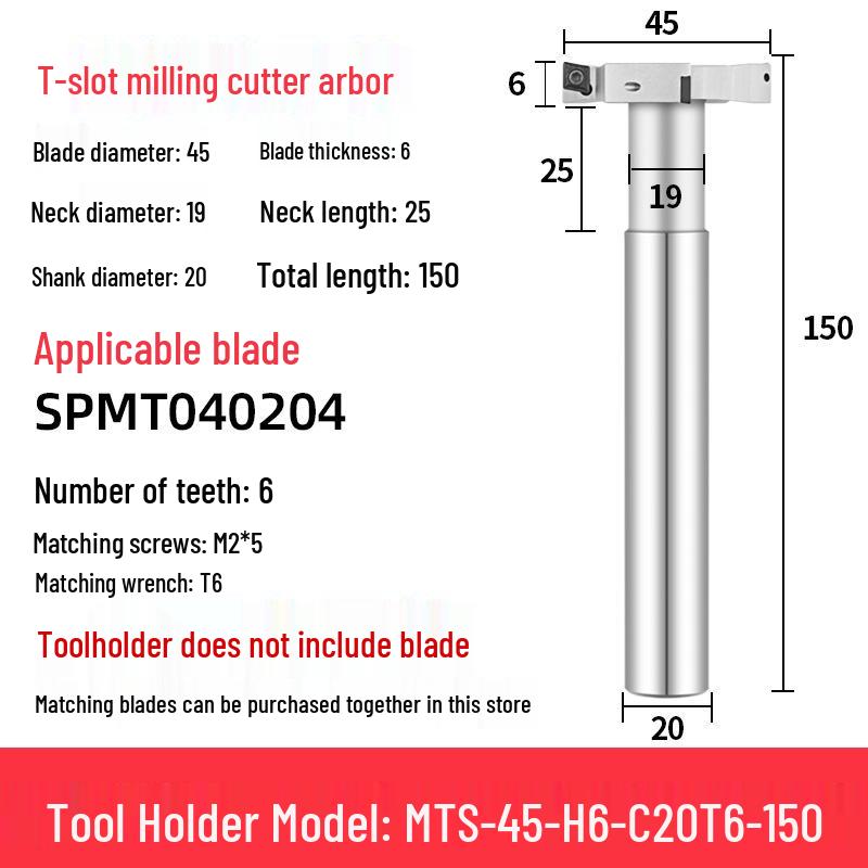CNC T-Slot Milling Cutter with HTS Three-Sided Blade, Shank Thickness: 6, 8, 10, 12 Mm