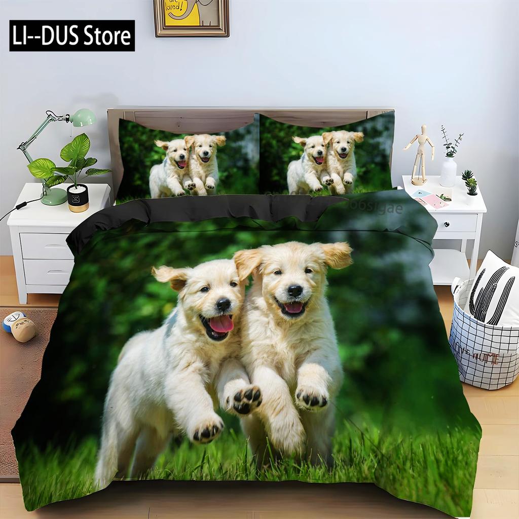 Brown Golden Retriever Duvet Cover Twin Animal Pattern Bedding Set 3 Piece Comfort Comforter Cover And 2 Pillowcases Full Size