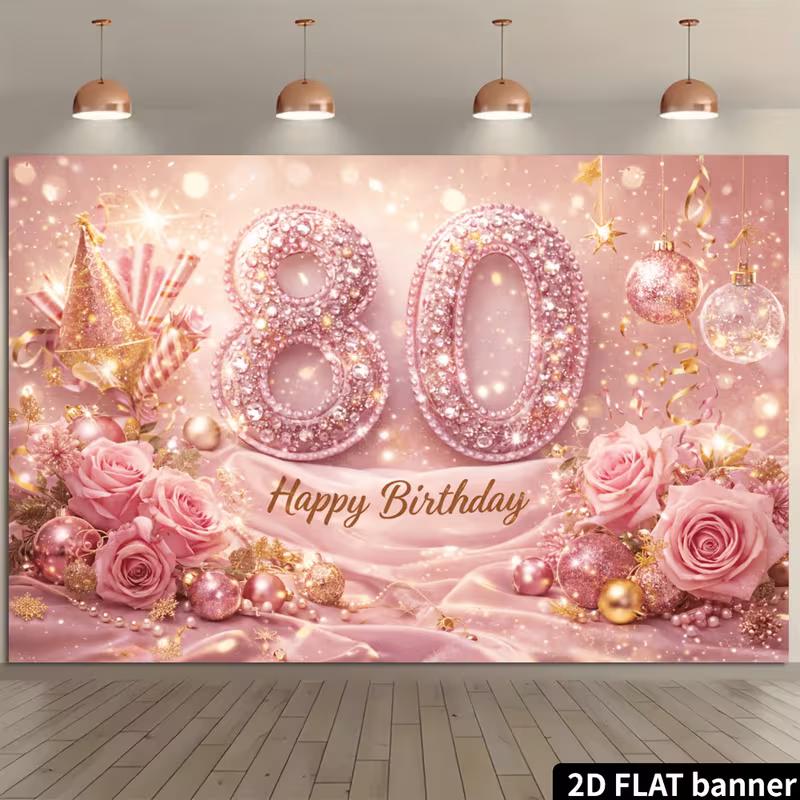 Fondo Fotográfico 2D Rosa Brillante Seda y Rosa Cumpleaños 80