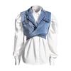 2024 Women's Two-Piece Fashion Set: Irregular Denim Vest with Puff Sleeve Shirt