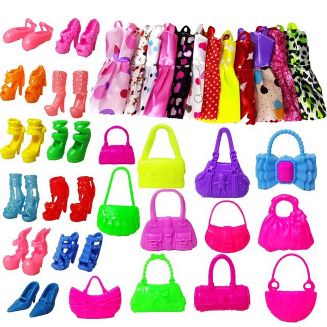 

30 шт., детская игрушка для девочек, игровой домик, кукольная одежда, юбка, сумки, обувь на каблуках, подарок