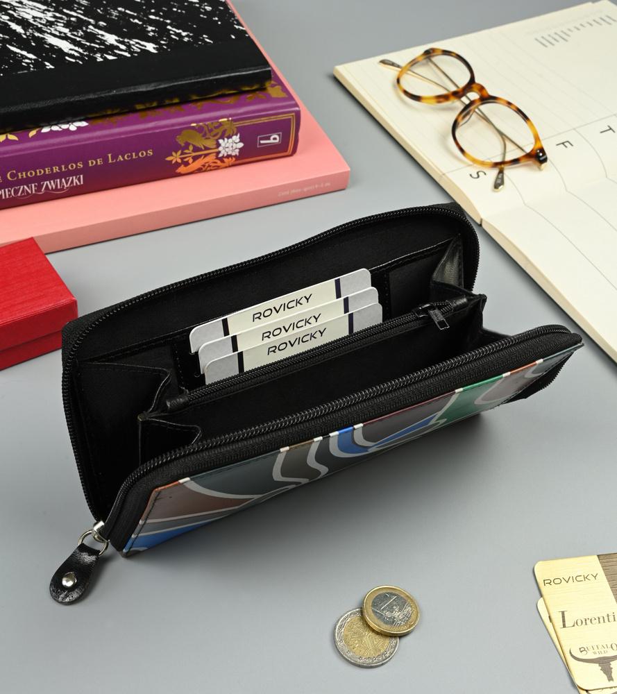 Portfel Damski W Typie Piórnika Ze Zdobioną Fakturą, Skóra Naturalna