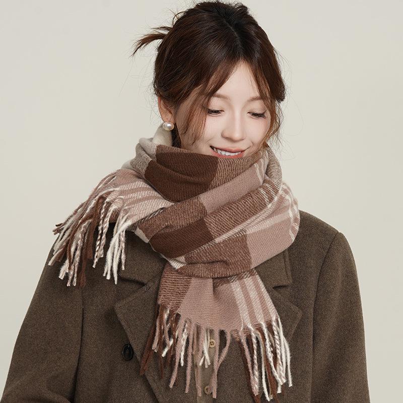 Women's Striped Plaid Imitation Cashmere Scarf - Warm, Thick for Autumn & Winter