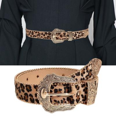 Waist Belt Leopard Print Chain for Cowboy Cowgirl Carved Floral Buckle Retro Floral Buckle Waist Chain Sexy Belt