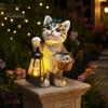 Solar Balkon Dekoration Katze Gartenstatue, Harz Outdoor Getigerte Deko mit Auto LED Terrassenlicht, IP65 Wasserdicht Rasenornament für Terrasse, Geschenk Liebhaber