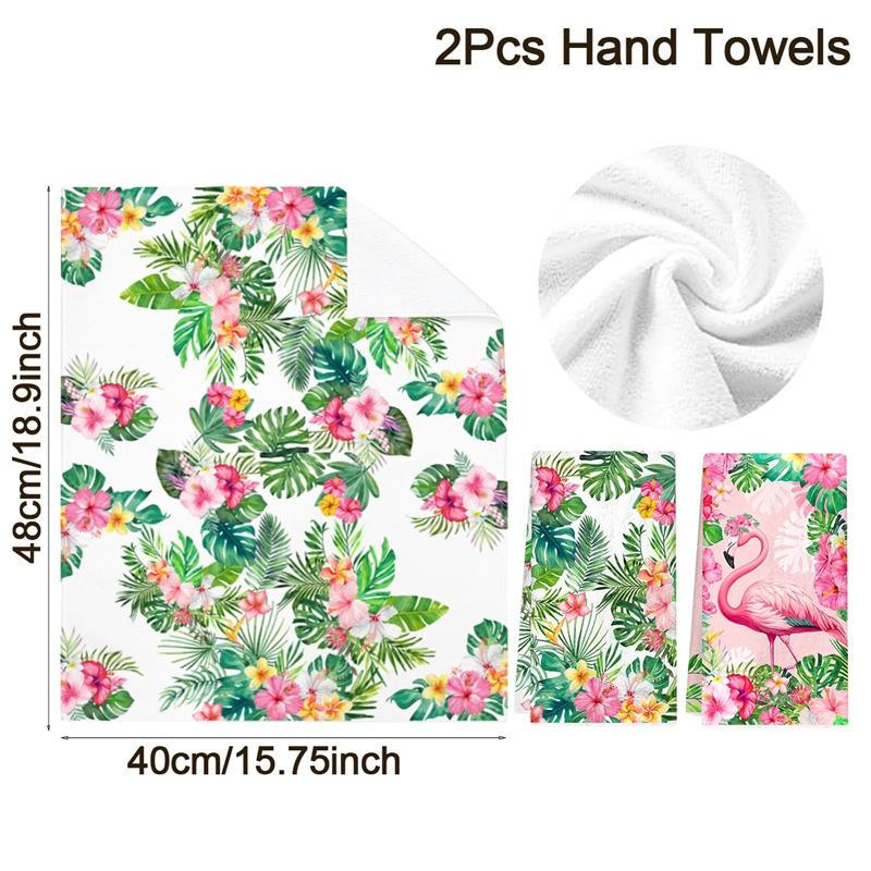 2pcs Hawaiian Kitchen Towels Tropical Summer Floral Hand Towels Palm Leaves Home Dish Towels for Kitchen Bathroom Decor