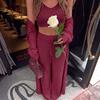 European and American style hot-selling new pure cotton sweater set: women's tank top + pants + long coat three-piece set