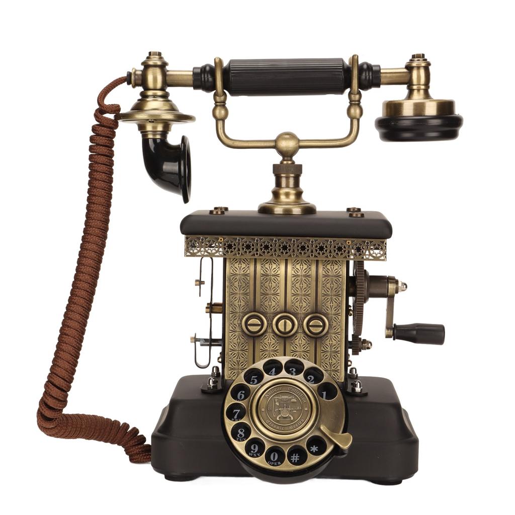 Antique Corded Telephone Rotating Dialing Decorative Vintage Phone Landline with Redialing Key for Living Room Bedroom