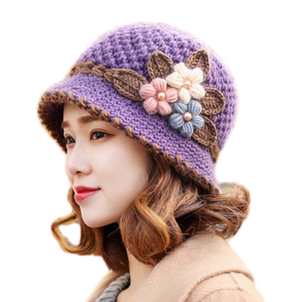 Knit Flower Bucket Hat for Woman Floppy Color Matching Weaving Wide Brim Bucket Hat Adult Teens Autumn Fisherman Hat