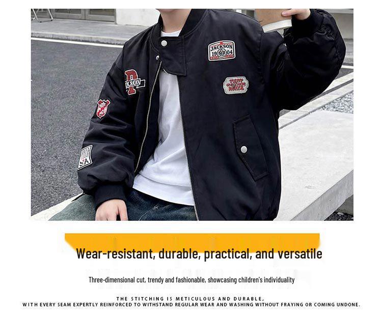 Spring & Autumn Korean Kids' Set: Trendy Boys' Street Style Jacket & Baseball Uniform for Middle and Big Children.