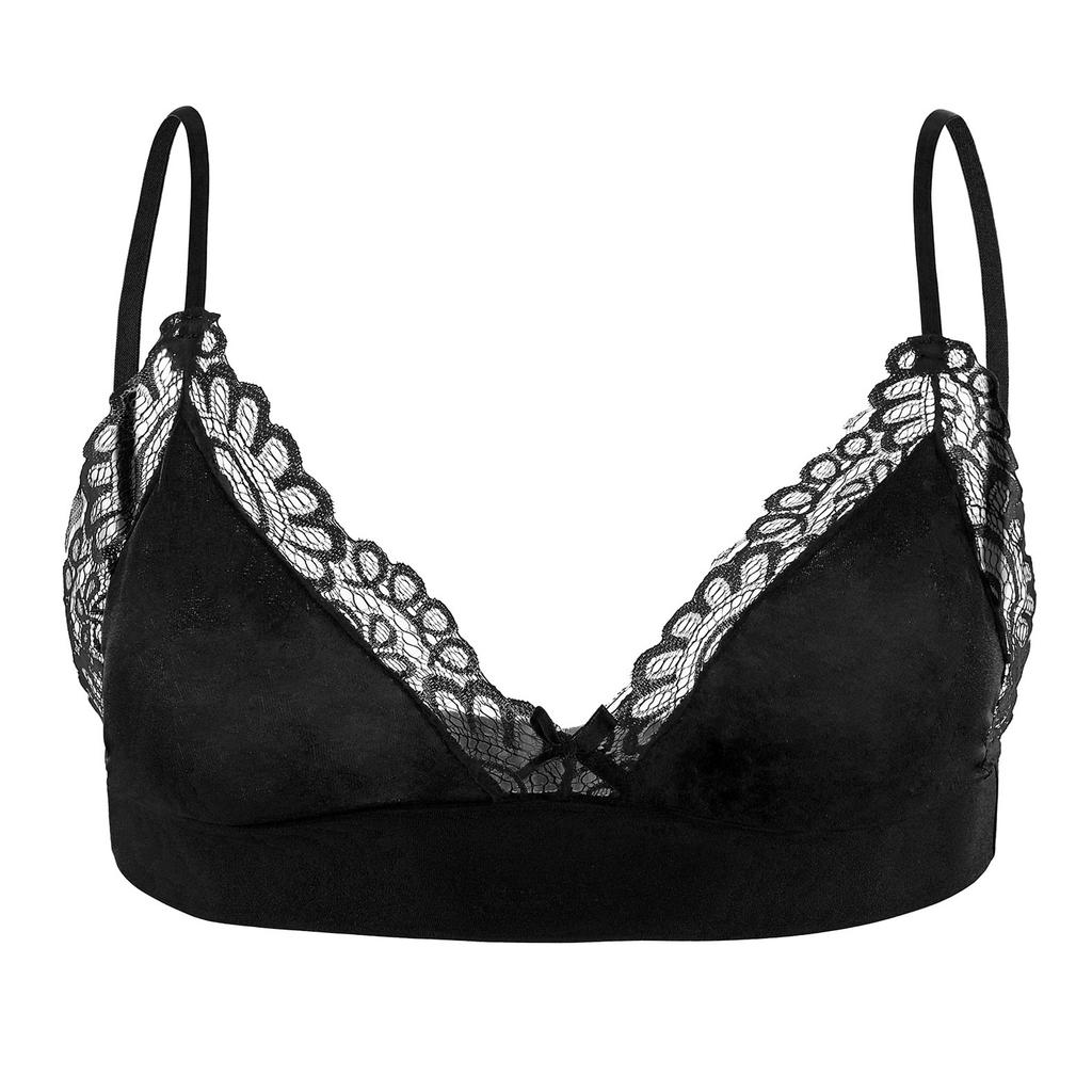 Mens Sheer Lace Bra Soft Bralette with Removable Straps Lightweight Sleepwear Loungewear