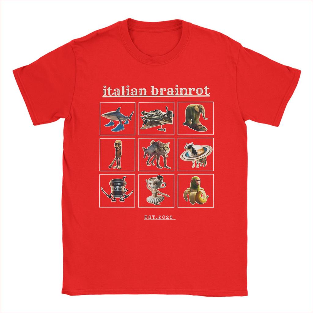 Men's Italian Brainrot Characaters Meme T Shirts  Pure Cotton Clothing Funny Short Sleeve Crewneck Tees Gift Idea T-Shirts