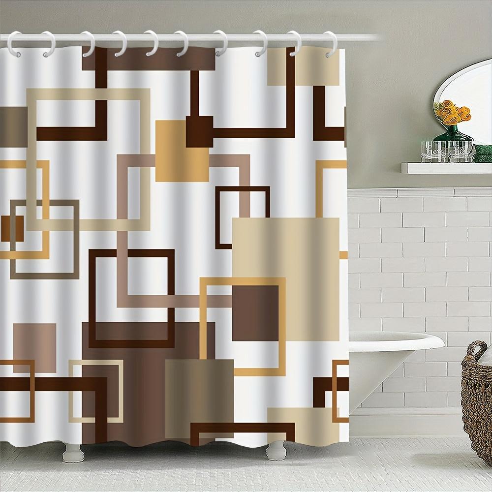 

1pcs Simple Style Shower Curtain, Extra Large Brown Box Print Durable Shower Curtain, Bathroom Divider Curtain, Machine Washab 90x180cm