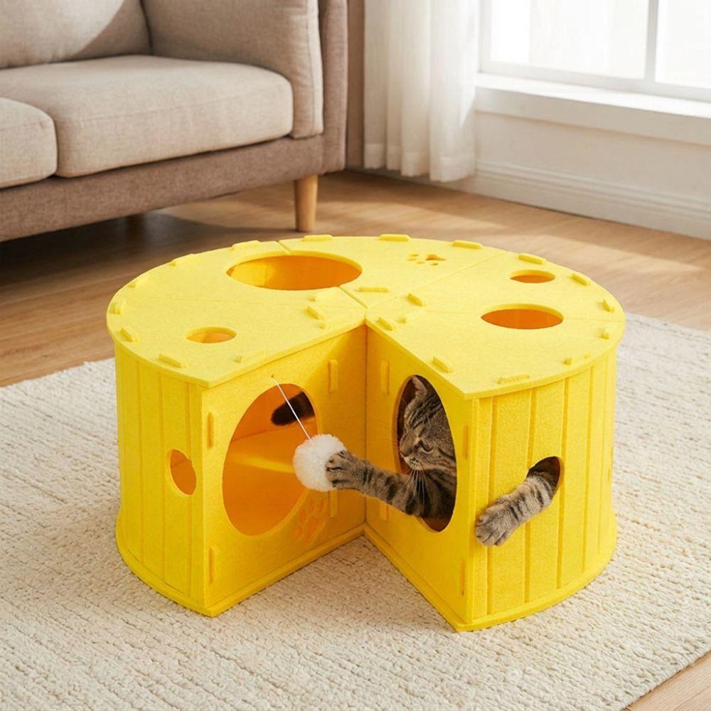 Cama Tunnel de Queso Desmontable Resistente al Desgaste Casa de Queso para Gatos Cama para Gatos de Fieltro que no Suelta Pelo para Gatitos