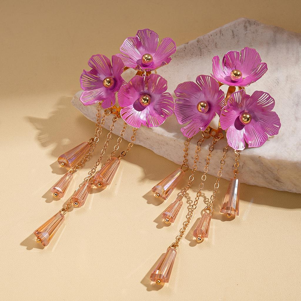 Crystal spray paint flower fringed silver needle earrings retro niche environmentally friendly earrings