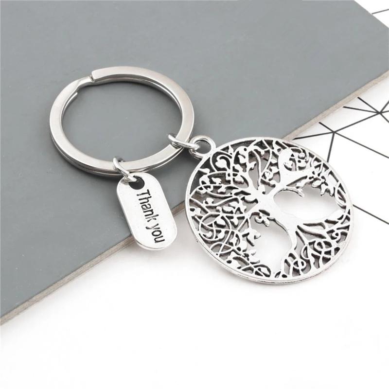 

Silver Tone Tree of Life Keychain - Thank You Charm Key Ring, Appreciation Jewelry Gift