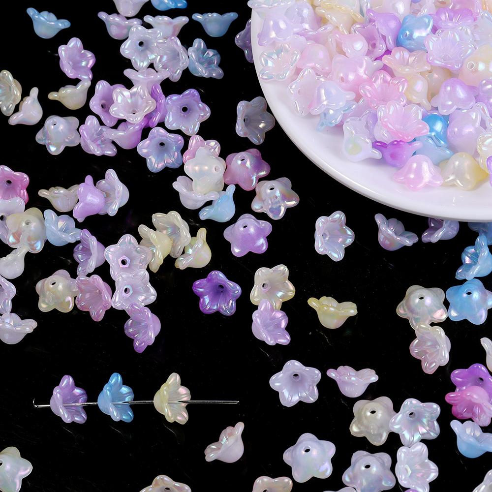 100pcs 6x12mm Flower Acrylic Beads Colorful Bell Orchid Flower Loose Beads For Jewelry Making DIY Bracelets Earrings Accessories