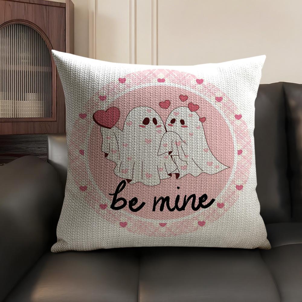 Cute Cartoon Ghost Couple Pillow Case Double-Sided Printing Short Plush Sofa Cushion Cover Bedroom Bedside Pillow