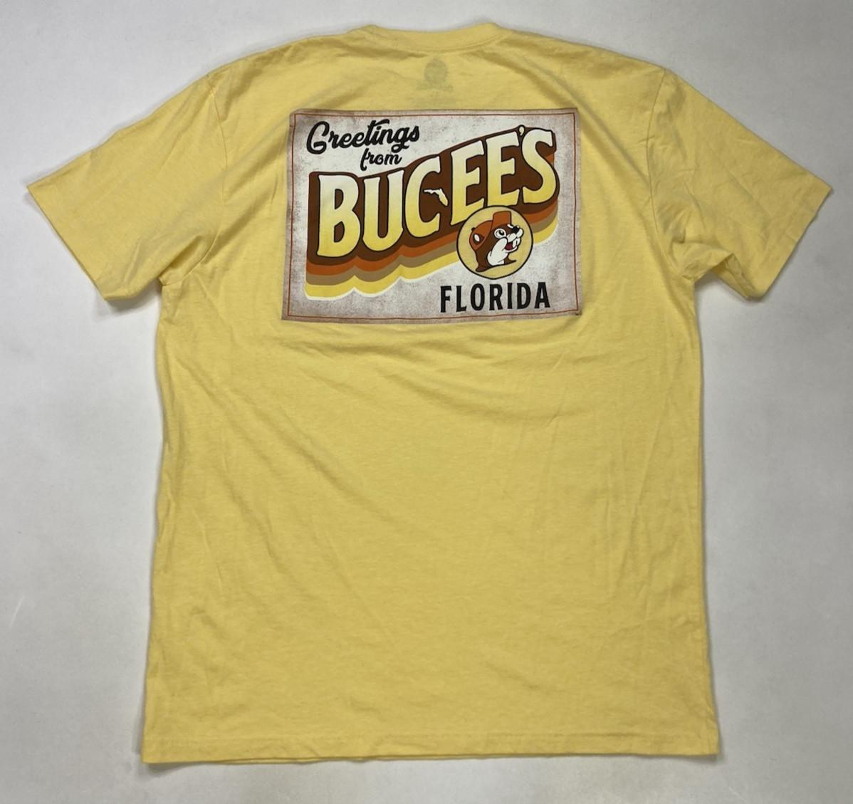 Buc-ee s Greetings From Florida Graphic T-shirt Men Large Yellow Short Sleeve XL