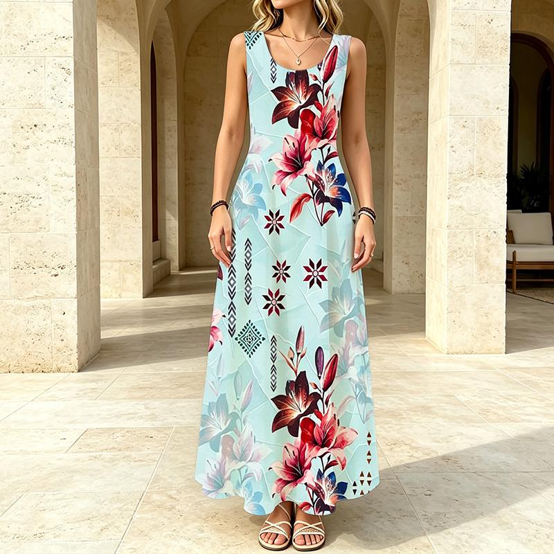 Women's Sleeveless Maxi Dress,Summer Casual Loose Fit Lightweight Vacation Style,Ideal for Poolside & Daily Outings