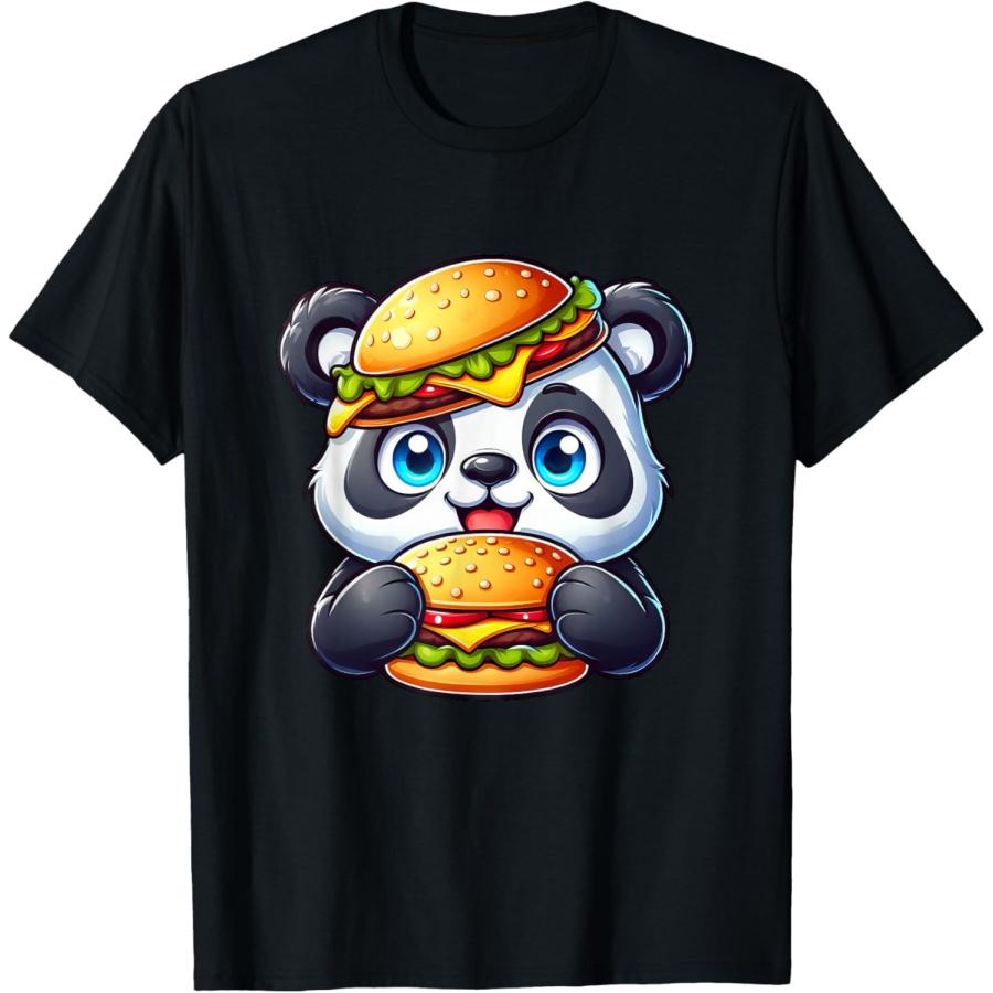 Quirky Panda Cheeseburger Hat Hamburger Fast Food T-Shirt XXXXXL чёрный