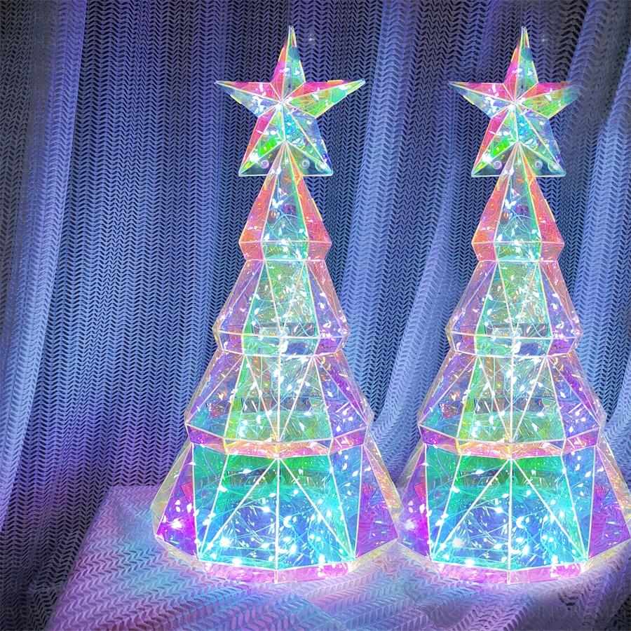 LED Christmas Tree Table Lamp Iridescent Colorful Bedroom Decorations USB LED 2025 room decor Lighting for Home xmas