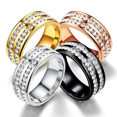 Bague en diamant à Double rangée de diamants, pointe en acier titane, anneau populaire en acier inoxydable