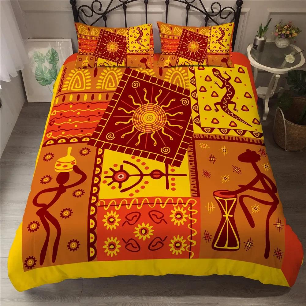Afrikanische Frau King Queen Bettbezug Retro Exotische Tribal Black Girl Muster Bettwäsche Set Afrika Polyester Quilt Cover Kissenbezug