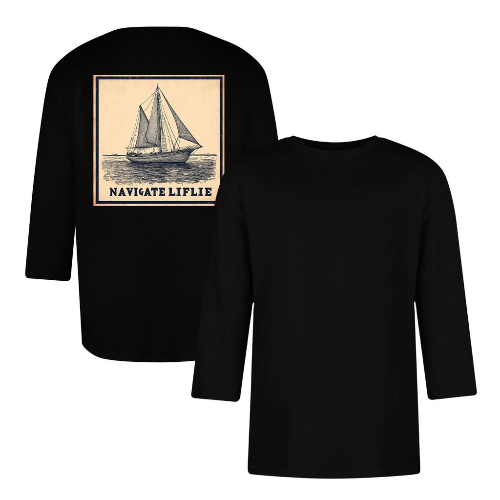 Men's casual and fashionable printed round-neck three-quarter sleeve top T-shirt