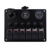 DC 12‑24V 6 Gang Rocker Switch Panel Overload Protection Dual USB Charger with Digital Voltmeter Display for Boats