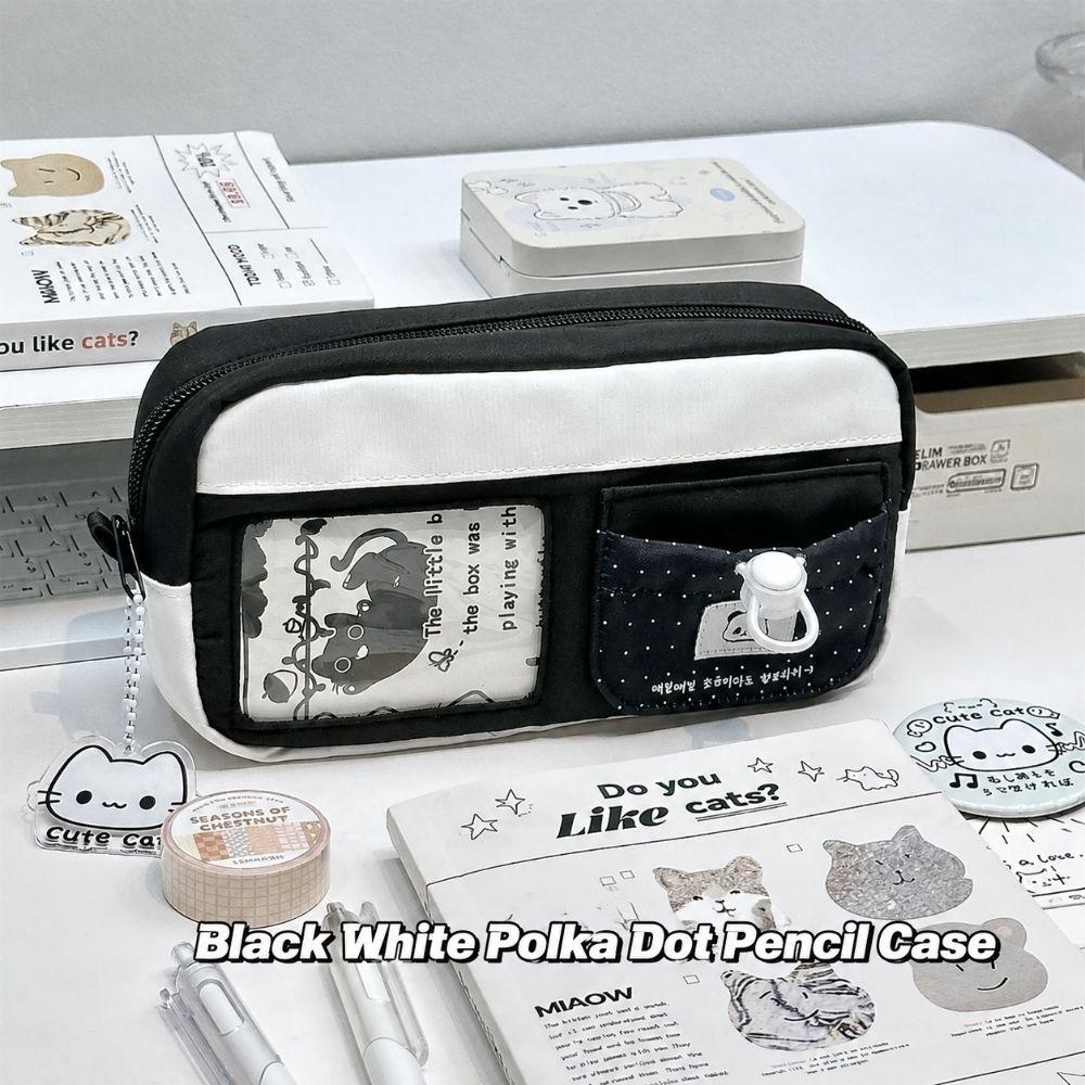 Black White Pen Bag Polka Dot Pencil Pouch Korean Pen Storage Organizer Gift