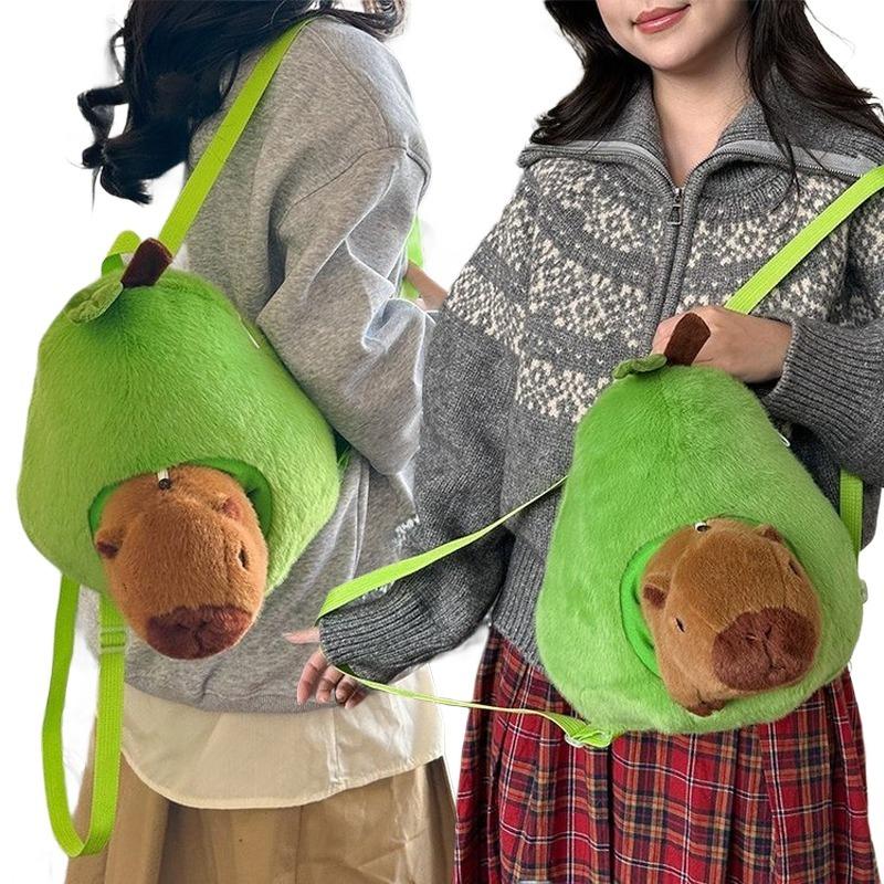 Capibara Kawaii con Mochila de Aguacate Dibujo Animado Muñeco de Peluche Capibara Peluche Creativo Bolsa de Frutas Cojín Esponjoso Almohada Regalo de Cumpleaños