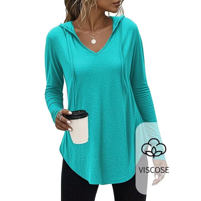 2026 Womens Hooded T Shirt Long Sleeve Casual Top Daily Sports