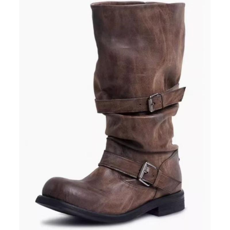 

Чжан Юаньин Пряжка ремня Ботильоны на платформе Толстый каблук Ретро Старые Ботинки средней высоты Ботинки Нишевые Ботинки в стиле милитари Женские 40 кофейный