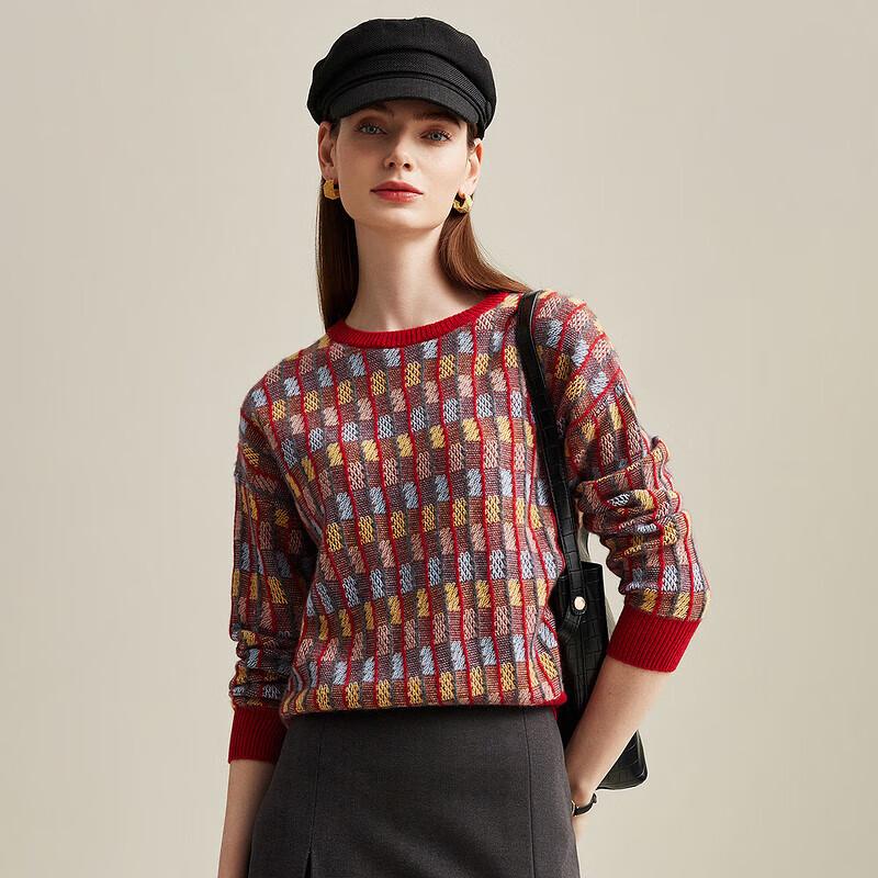 Zhaojun Women's Color Block Plaid Cashmere Sweater