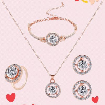4PCS Sparkling Full Crystal Rhinestone Jewelry Set Earrings Necklace Bracelet Ring for Women Silver Plated Bridal Banquet Accessories