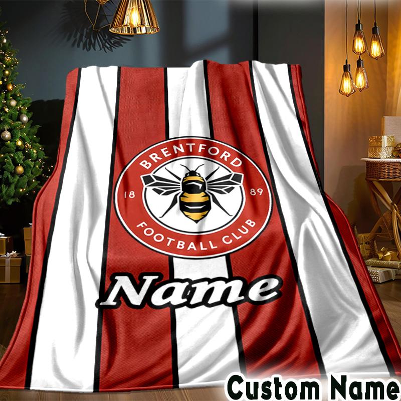 Custom Name Brentford Crest Design Throws Blanket Flannel Blankets for Couch Bed Gifts for Men Women Picnic blanket Christmas fan gifts