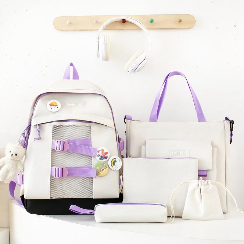 Stylish Versatile Unisex Backpack Set For Students With Durable Nylon Material In Multiple Colors