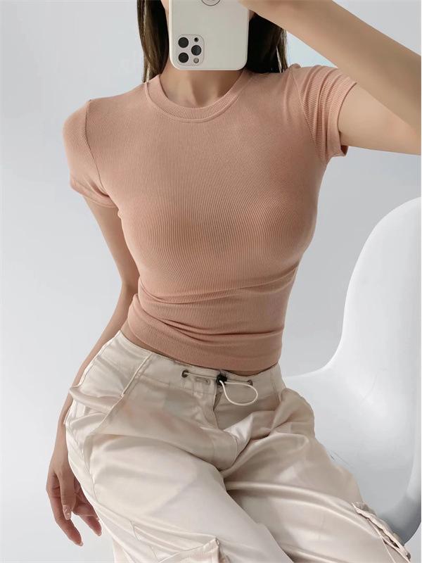 Pure Desire Women's Spicy Girl Round Neck Ribbed Summer T-Shirt