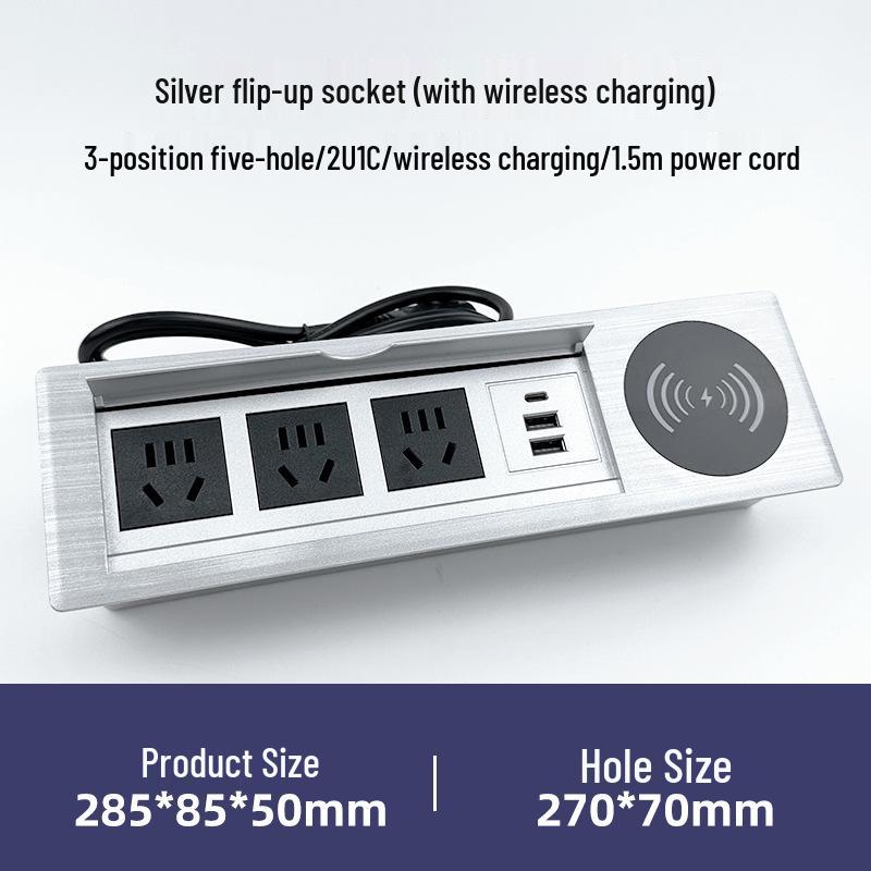 Flip-Top Office Desk with Built-in Wireless Charger & Power Strip