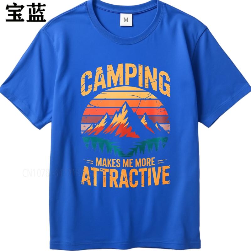 Unisex Summer Unisex T Shirt Camping Makes Me More Attractive Mountain Sunset Design Short Sleeve Adult Oneck Tshirt