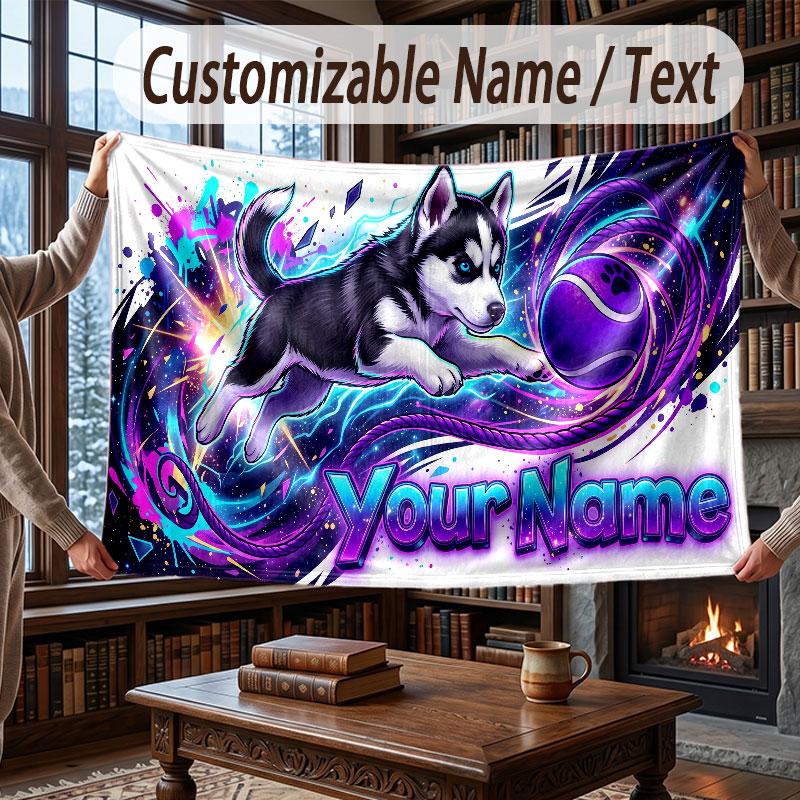 Dog Theme Throw Blanket Custom Name Text Personalized Blanket Soft Cozy Blanket for Home Sofa Bed