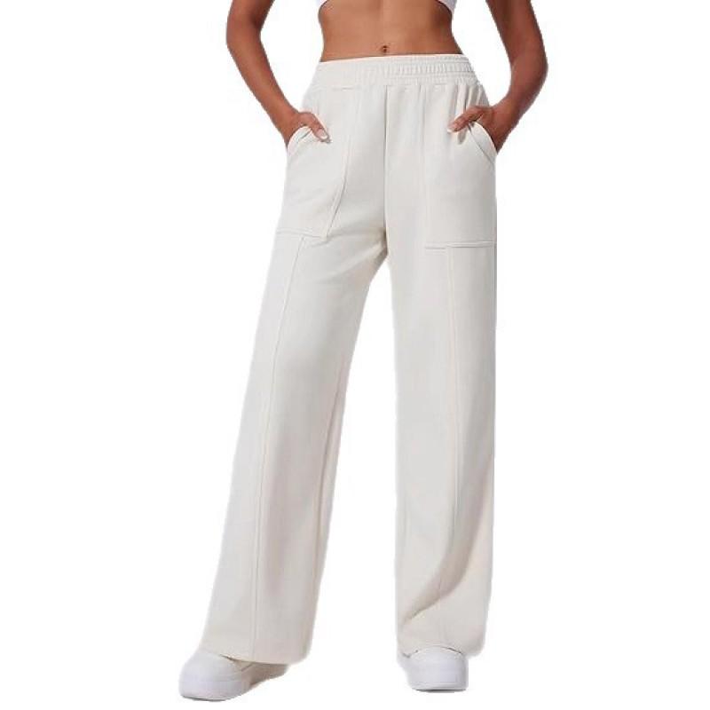 Womens High-Waisted Wide-Leg Casual Trousers Loose Fit Thick Winter Pant With Elastic Waist